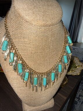 Gold-Tone Necklace with Turquoise Accent Stones